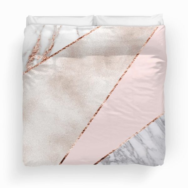 Spliced Mixed Rose Gold Marble Duvet Cover Bedroom Sets Comfortable Bedding Sets