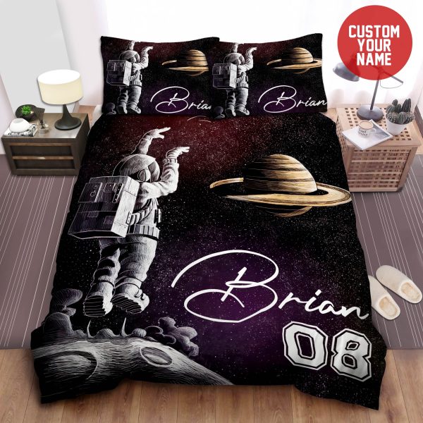 Personalized Space Astronaut Playing Basketball With Galaxy Planet Duvet Cover Bedroom Sets Comfortable Bedding Sets