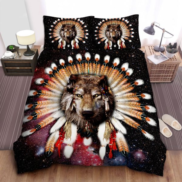Native American Wolf Victory Headress Custom Name Duvet Cover Bedroom Sets Comfortable Bedding Sets