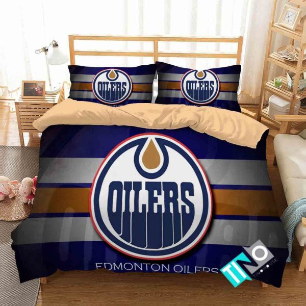 Nhl- Edmonton Oilers 2 Logo 3d Duvet Cover Bedroom Sets Comfortable Bedding Sets