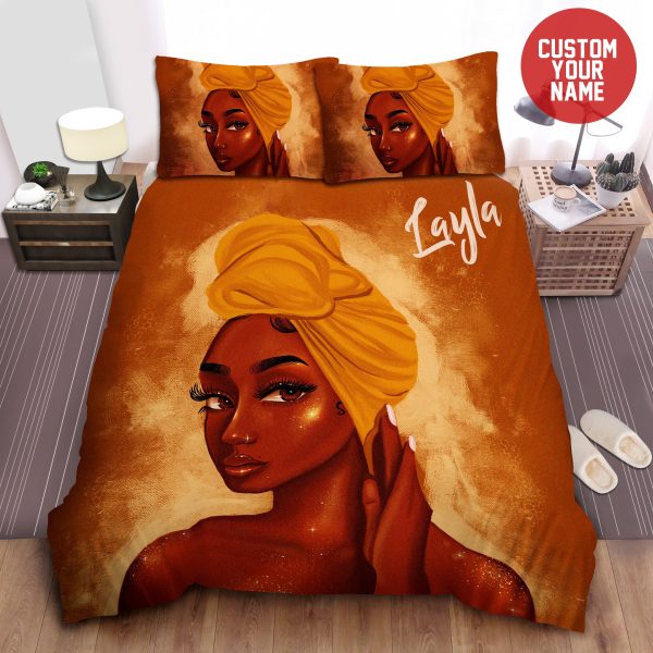 Personalized Black Girl With Turban African American Woman Melanin Queen Duvet Cover Bedroom Sets Comfortable Bedding Sets