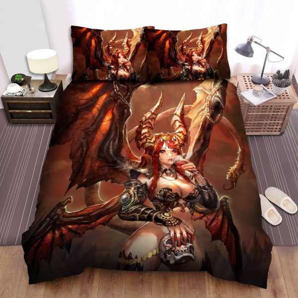 Halloween Demon Lady Drinking Blood Artwork Duvet Cover Bedroom Sets Comfortable Bedding Sets