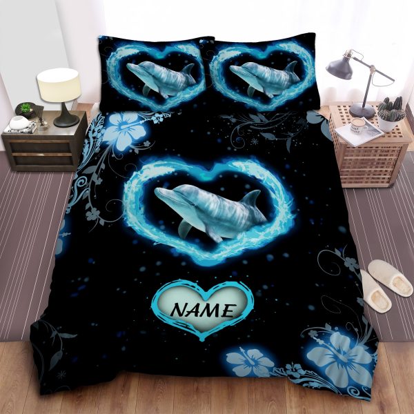 Personalized Custom Name Dolphin Duvet Cover Bedroom Sets Comfortable Bedding Sets
