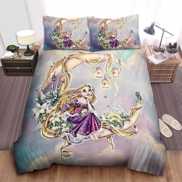 Princess Rapunzel Sitting In On The Moon Duvet Cover Bedroom Sets Comfortable Bedding Sets