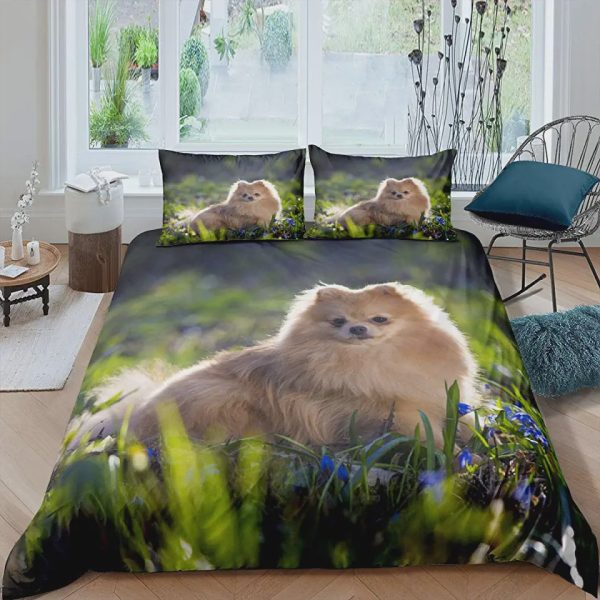 Pomeranian In The Grass Duvet Cover Bedroom Sets Comfortable Bedding Sets