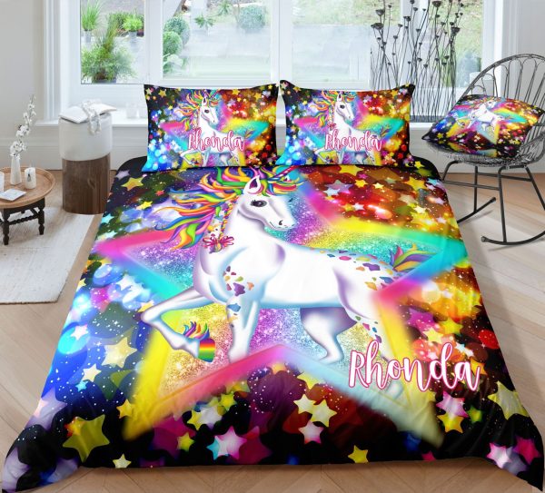 Personalized 3d Unicorn Rainbow Star Duvet Cover Bedroom Sets Comfortable Bedding Sets