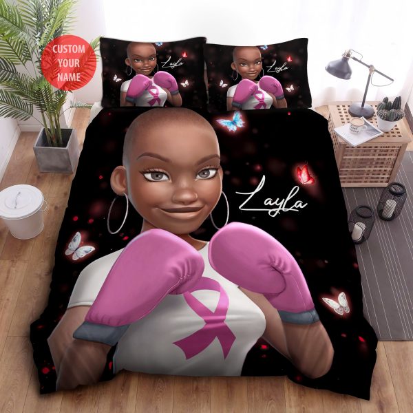 Personalized Black Girl Breast Cancer Awarenesss Duvet Cover Bedroom Sets Comfortable Bedding Sets