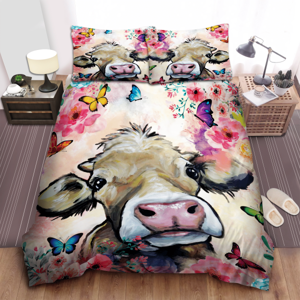 Cow With Flower Drawing Duvet Cover Bedroom Sets Comfortable Bedding Sets