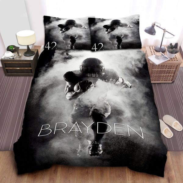 Football Man Smoke Black White Custom With Your Name Duvet Cover Bedroom Sets Comfortable Bedding Sets