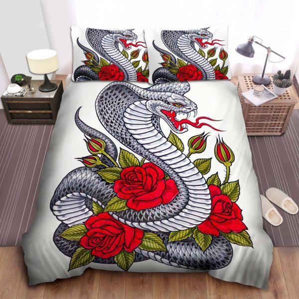 King Cobra & Roses Artwork Duvet Cover Bedroom Sets Comfortable Bedding Sets