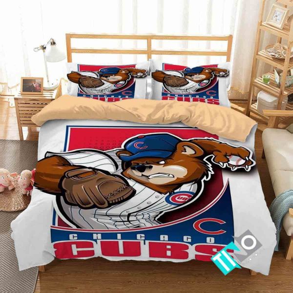 Mlb Chicago Cubs 3 Logo 3ds Duvet Cover Bedroom Sets Comfortable Bedding Sets