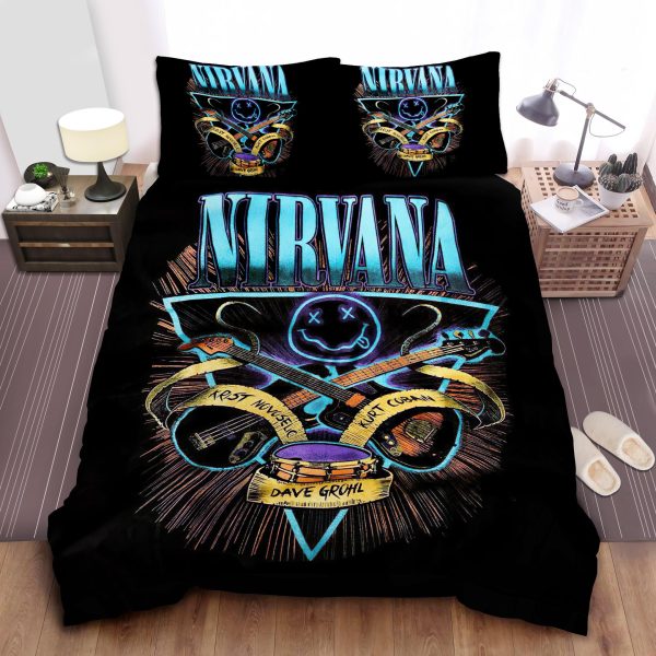 Nirvana Logo With Drums & Guitars Duvet Cover Bedroom Sets Comfortable Bedding Sets