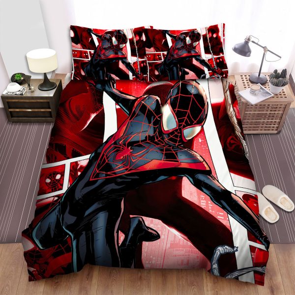 Miles Morales Spider-Man In Comics Art Background Duvet Cover Bedroom Sets Comfortable Bedding Sets