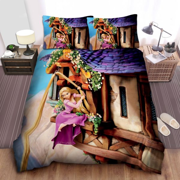 Princess Rapunzel Climbing Down Her Hair Duvet Cover Bedroom Sets Comfortable Bedding Sets