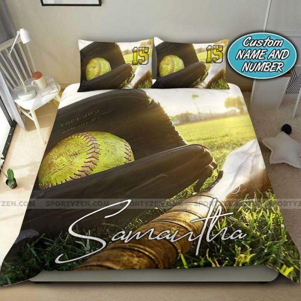 Softball Stuff Sunshine Personalized Custom Name Duvet Cover Bedroom Sets Comfortable Bedding Sets