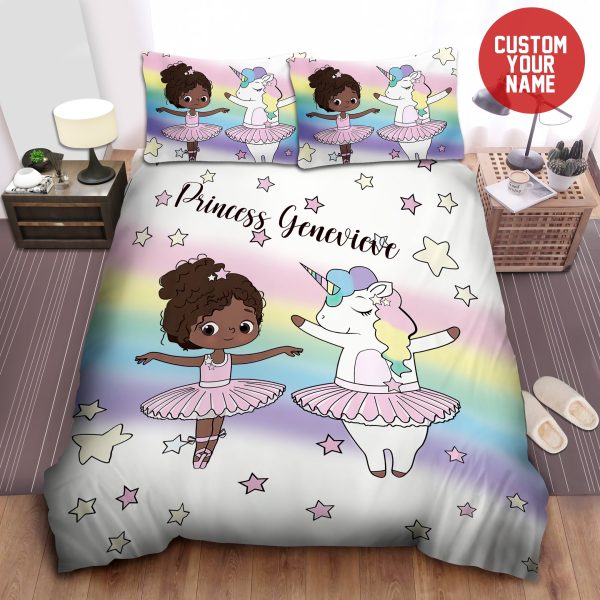 Ballet Black Princess Baby Girl With Unicorn Personalized Custom Name Custom Name Duvet Cover Bedroom Sets Comfortable Bedding Sets