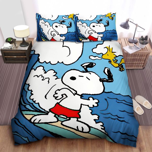 Peanuts Snoopy & Woodstock Go Surfing Duvet Cover Bedroom Sets Comfortable Bedding Sets