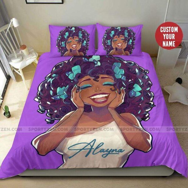 Black Girl Diamond Hair Custom Name Duvet Cover Bedroom Sets Comfortable Bedding Sets