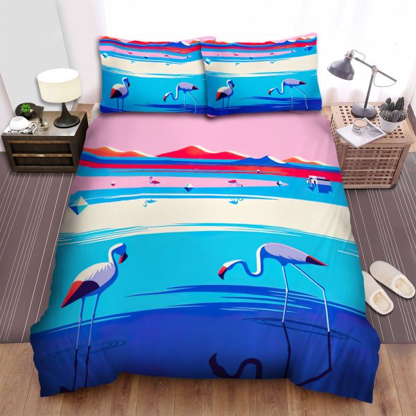 The Wild Bird - Flamingo In The River Illustration Duvet Cover Bedroom Sets Comfortable Bedding Sets