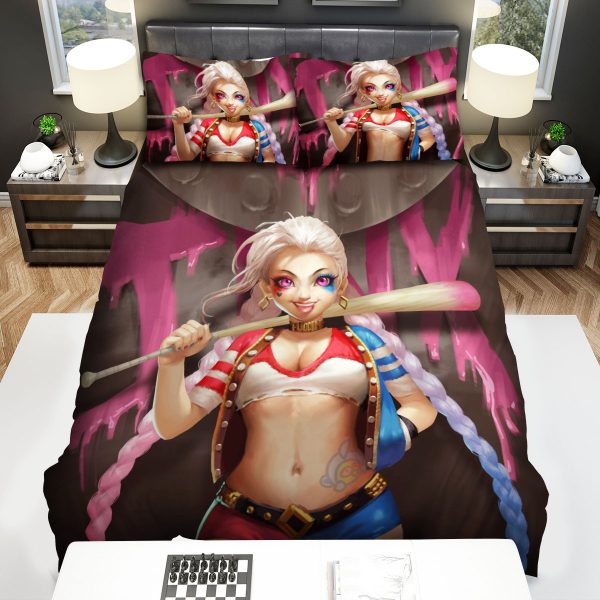 League Of Legends Jinx In Harley Quinn Costume Artwork Duvet Cover Bedroom Sets Comfortable Bedding Sets