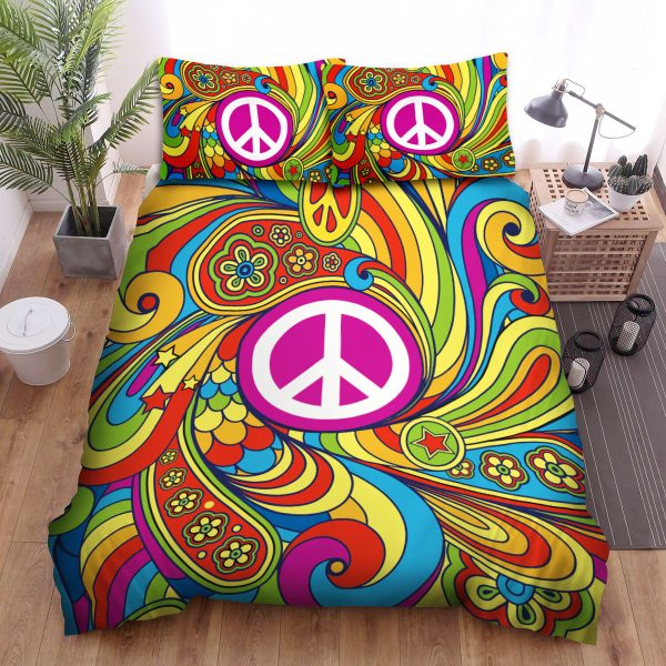 Hippie Peace Icon Colourful Duvet Cover Bedroom Sets Comfortable Bedding Sets