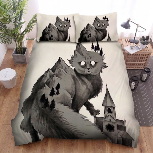 The Christmas Art - Yule Cat And The Church Duvet Cover Bedroom Sets Comfortable Bedding Sets