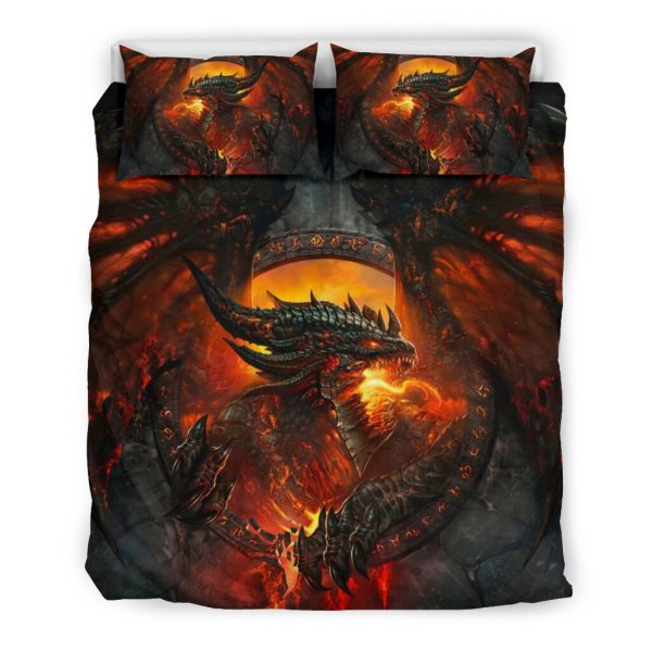 Black Dragon Blowing Fire Duvet Cover Bedroom Sets Comfortable Bedding Sets