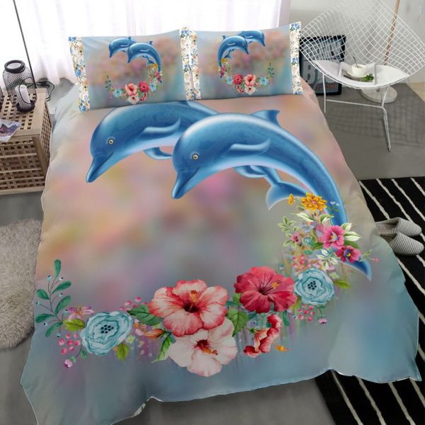 Dolphin And Flowers Duvet Cover Bedroom Sets Comfortable Bedding Sets