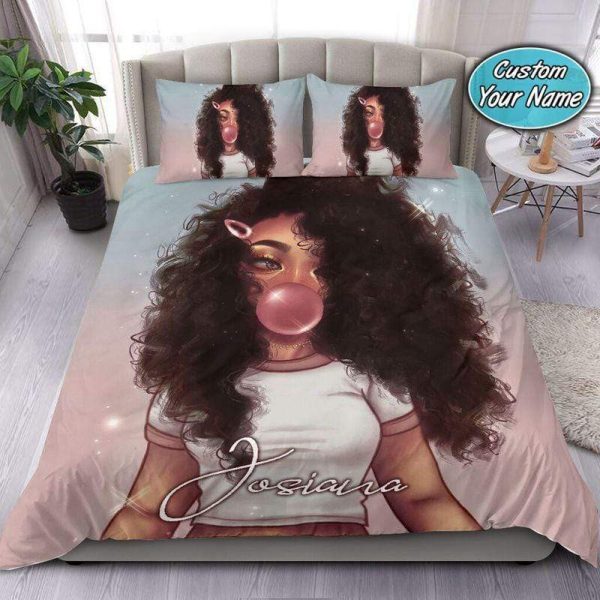 Bubble Cute Black Girl Chewing Gum Custom Name Duvet Cover Bedroom Sets Comfortable Bedding Sets