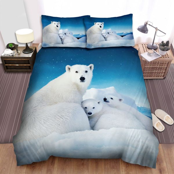 The Wildlife - A Polar Bear Mom And Her Kids Photo Duvet Cover Bedroom Sets Comfortable Bedding Sets