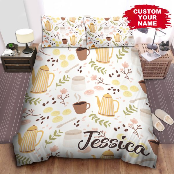 Personalized Adorable Coffee And Cookies Pattern Duvet Cover Bedroom Sets Comfortable Bedding Sets
