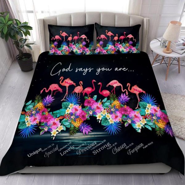 Tropical Flamingo God Says You Are Unique Duvet Cover Bedroom Sets Comfortable Bedding Sets