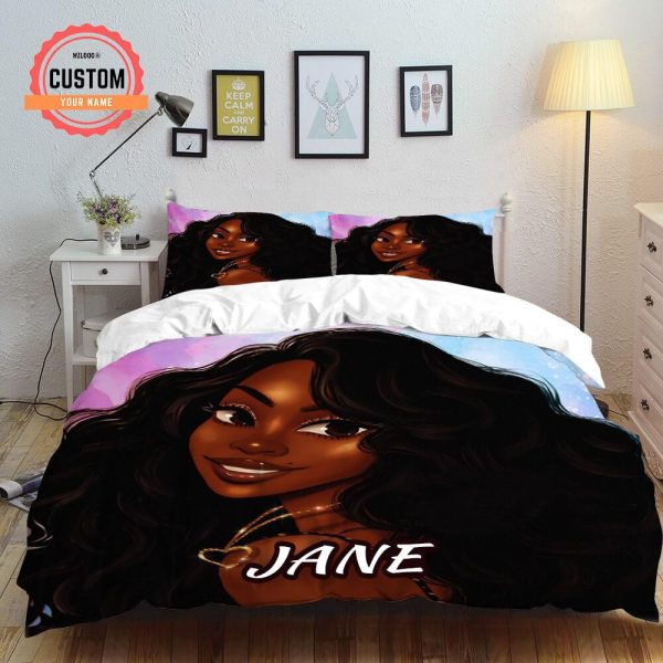 Personalized Smiling Black Girl Wearing Heart Shaped Necklace Perfect Gifts For Daughter Girlfriend Wife Duvet Cover Bedroom Sets Comfortable Bedding Sets