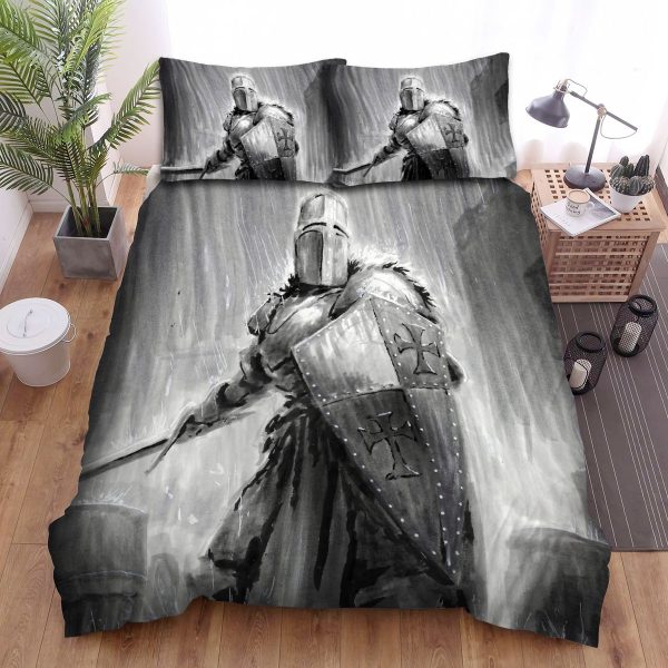 Knight Under The Rain Black & White Artwork Duvet Cover Bedroom Sets Comfortable Bedding Sets