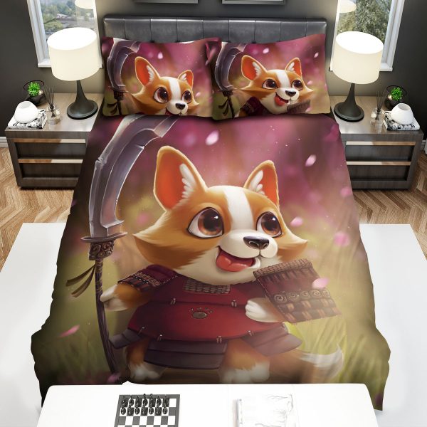 Adorable Samurai Corgi Illustration Duvet Cover Bedroom Sets Comfortable Bedding Sets