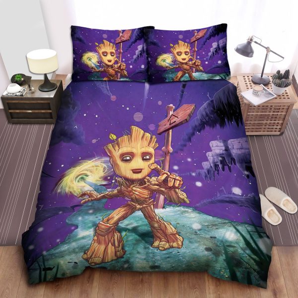 Marvel Guardians Of The Galaxy Baby Groot In Animated Art Duvet Cover Bedroom Sets Comfortable Bedding Sets