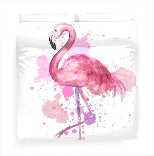 Pink Flamingo Watercolor Duvet Cover Bedroom Sets Comfortable Bedding Sets