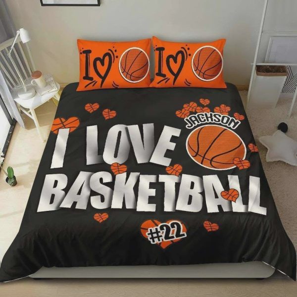 Personalized I Love Basketball Black Backdrop Duvet Cover Bedroom Sets Comfortable Bedding Sets