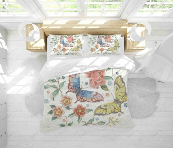 Embroidery Butterfly Floral Duvet Cover Bedroom Sets Comfortable Bedding Sets