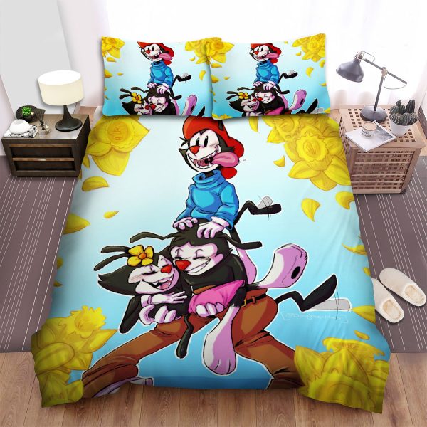 Animaniacs The Warner Siblings And Yellow Flowers Duvet Cover Bedroom Sets Comfortable Bedding Sets