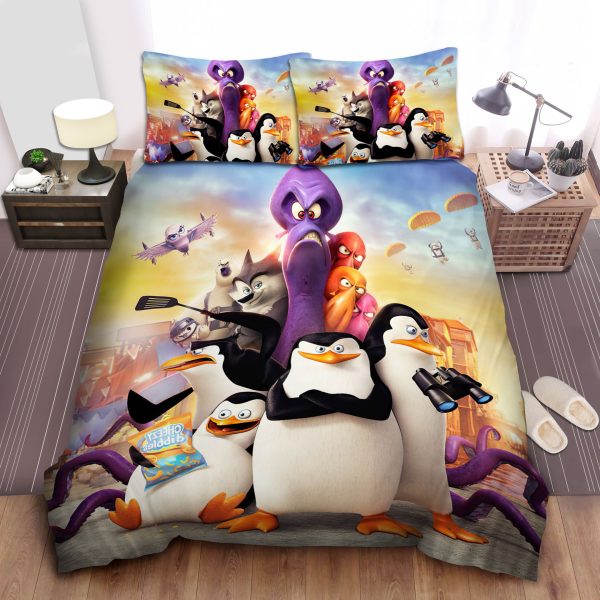 The Penguins Of Madagascar Vs Evil Characters Artwork Duvet Cover Bedroom Sets Comfortable Bedding Sets