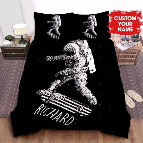 Personalized Astronaut Skateboarding With American Flag Skateboard Duvet Cover Bedroom Sets Comfortable Bedding Sets