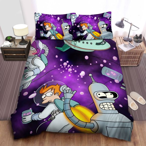 Futurama, Violet Space Duvet Cover Bedroom Sets Comfortable Bedding Sets