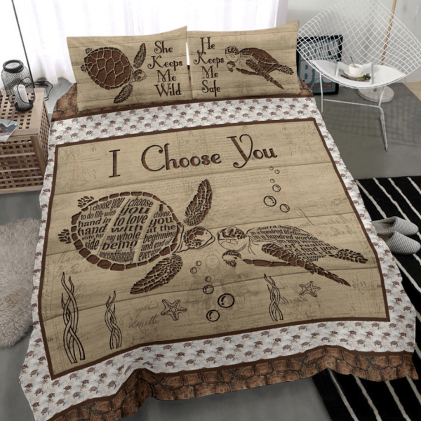 Turtle Couple Love Wood Pattern Duvet Cover Bedroom Sets Comfortable Bedding Sets