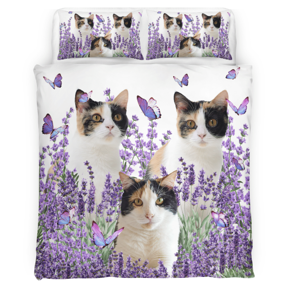 Calico Cat And Lavender Duvet Cover Bedroom Sets Comfortable Bedding Sets