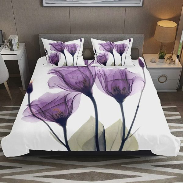 Purple Flower Elegant Tulip Floral Duvet Cover Bedroom Sets Comfortable Bedding Sets
