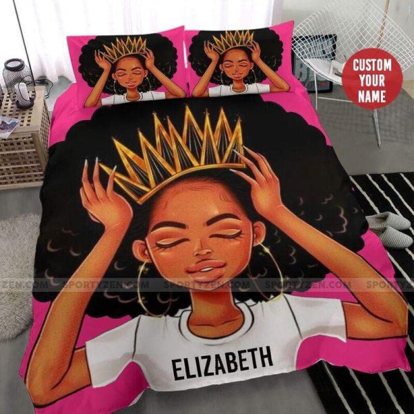 Personalized Black Girl Wearing Crown Perfect Gifts For Daughter Girlfriend Wife Duvet Cover Bedroom Sets Comfortable Bedding Sets