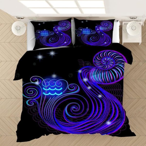 Twelve Constellations Aquarius Neon Blue Duvet Cover Bedroom Sets Comfortable Bedding Sets