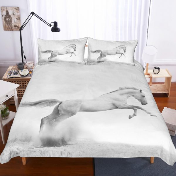 3D Snowfield White Horse Duvet Cover Bedroom Sets Comfortable Bedding Sets
