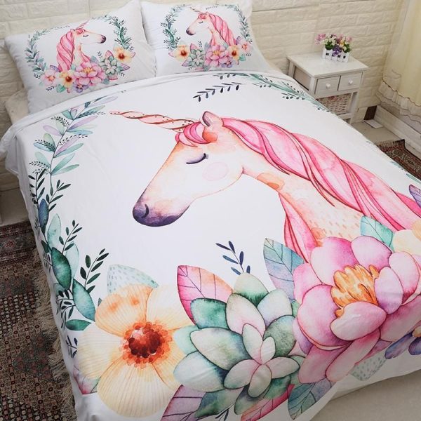 Unicorn In Flower Garden Duvet Cover Bedroom Sets Comfortable Bedding Sets